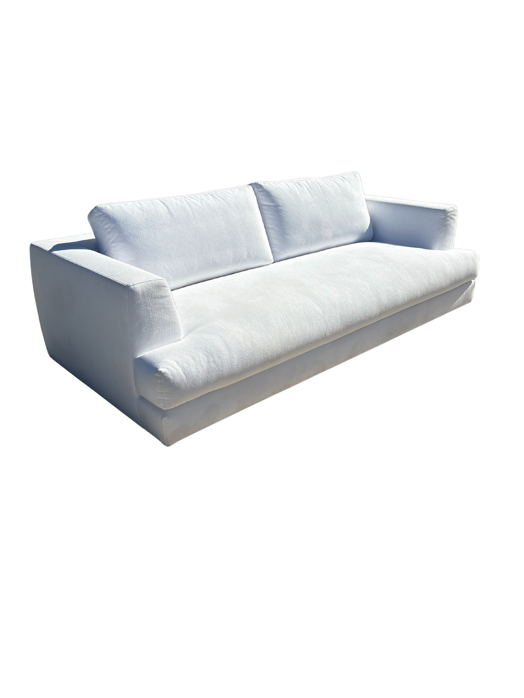 RH Monza Bench-Cushion Sofa – 8’ Luxe Depth in White Performance Linen Weave (Made in Italy)