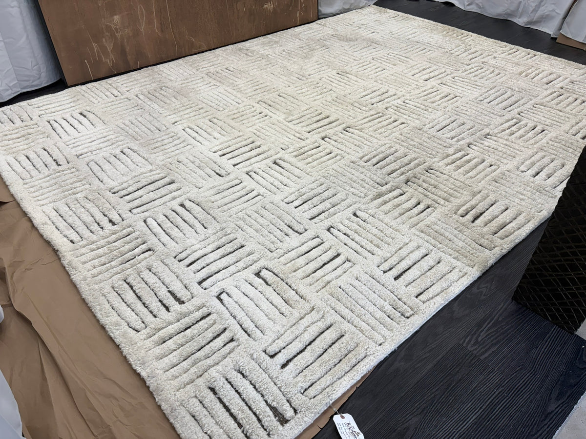 RH Basanti Rug – 9' × 12' Marled Ivory/Charcoal | Hand-Knotted Wool Blend | Contemporary Himalayan-Inspired Design