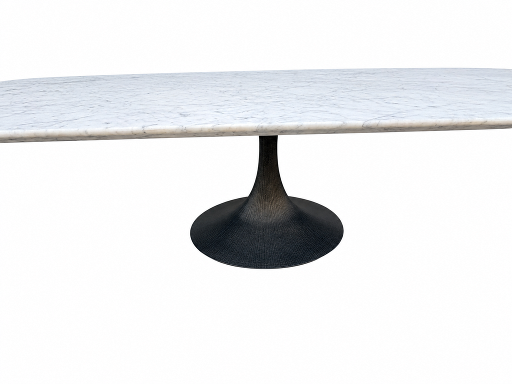 RH Aero Stone Rectangular Dining Table – 120" | Italian Carrara Marble Top | Cast Iron Pedestal Base