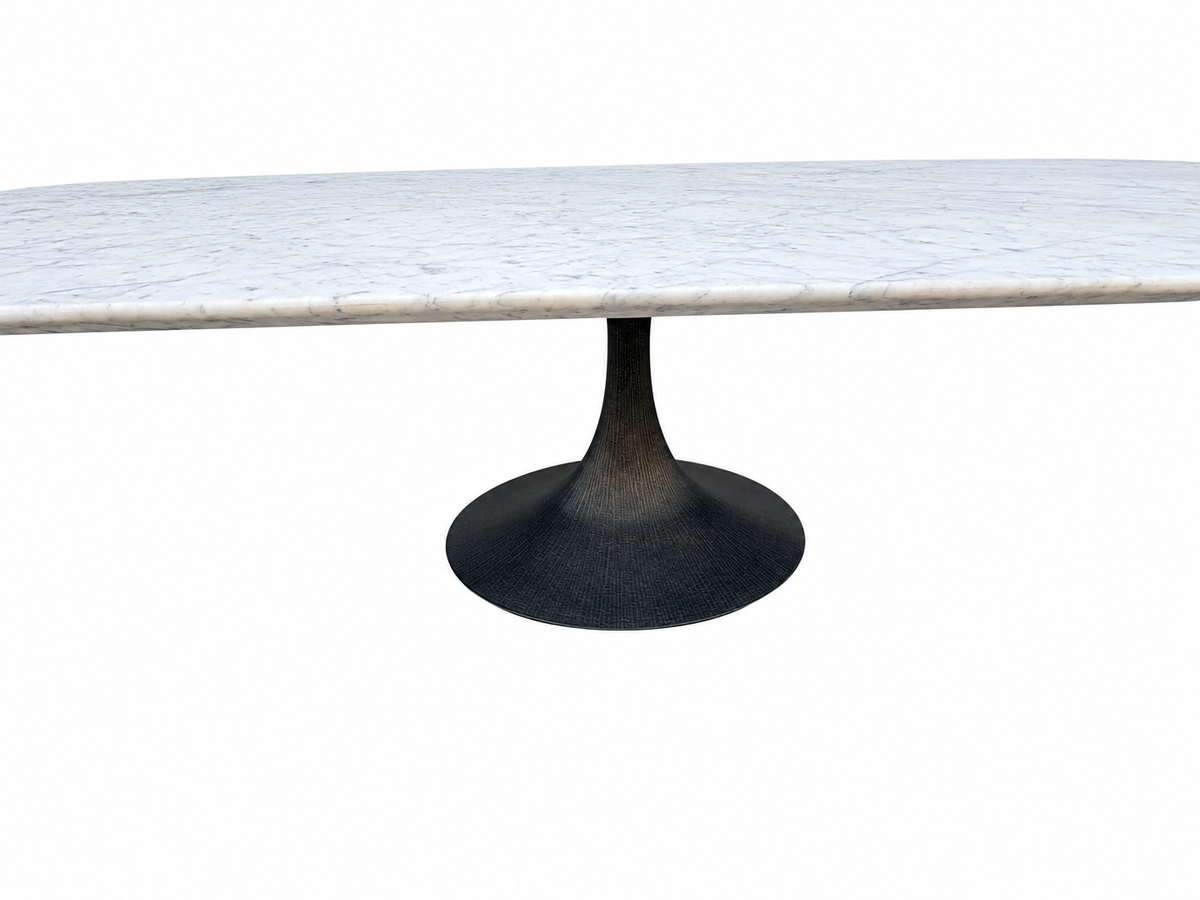 RH Aero Stone Rectangular Dining Table – 120" | Italian Carrara Marble Top | Cast Iron Pedestal Base