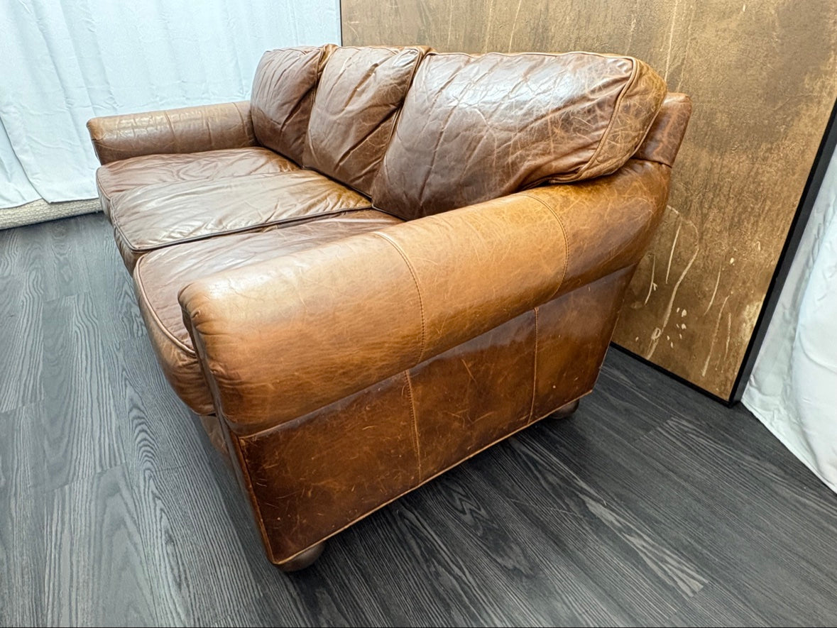 RH Original Lancaster Leather 3-Cushion Sofa – 7' Petite 38"D | Italian Brompton Cocoa | Down-Feather | Pre-Owned