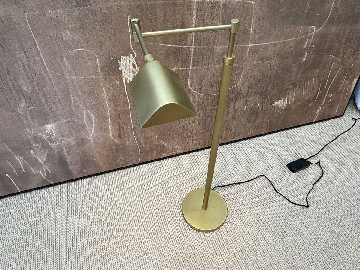 RH Métier Task Floor Lamp Lacquered Burnished Brass | Adjustable Swing Arm | Dimmable Task Lighting
