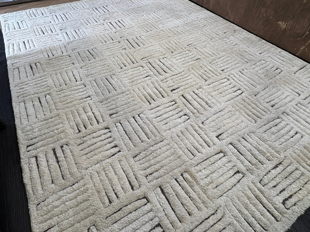 RH Basanti Rug – 9' × 12' Marled Ivory/Charcoal | Hand-Knotted Wool Blend | Contemporary Himalayan-Inspired Design