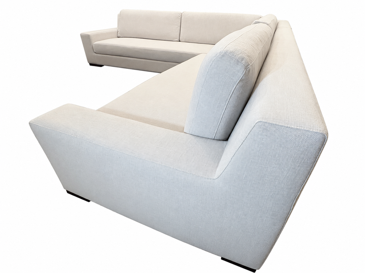 RH Modena Track Arm Left-Arm Bench-Cushion L-Sectional – Perennials Performance Textured Linen Weave in Mist