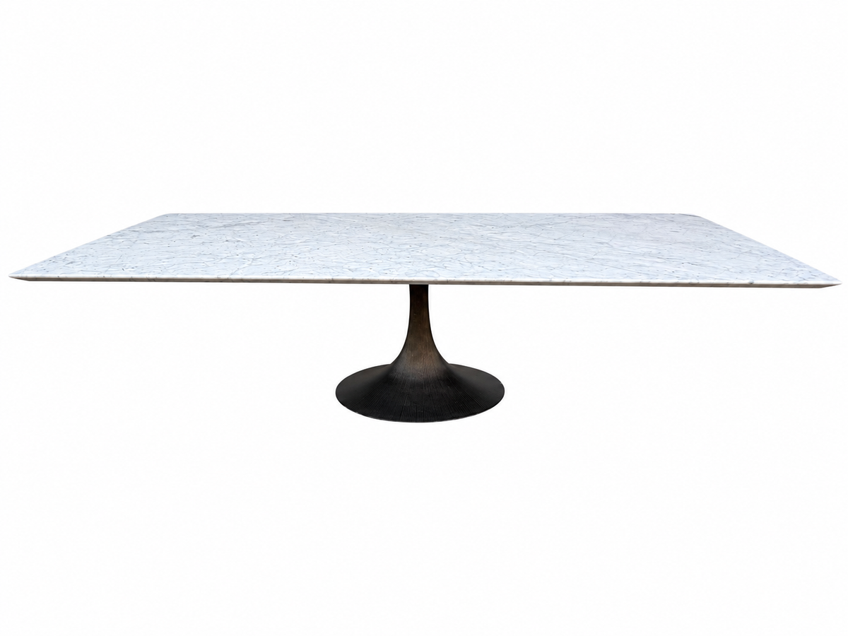 RH Aero Stone Rectangular Dining Table – 120" | Italian Carrara Marble Top | Cast Iron Pedestal Base