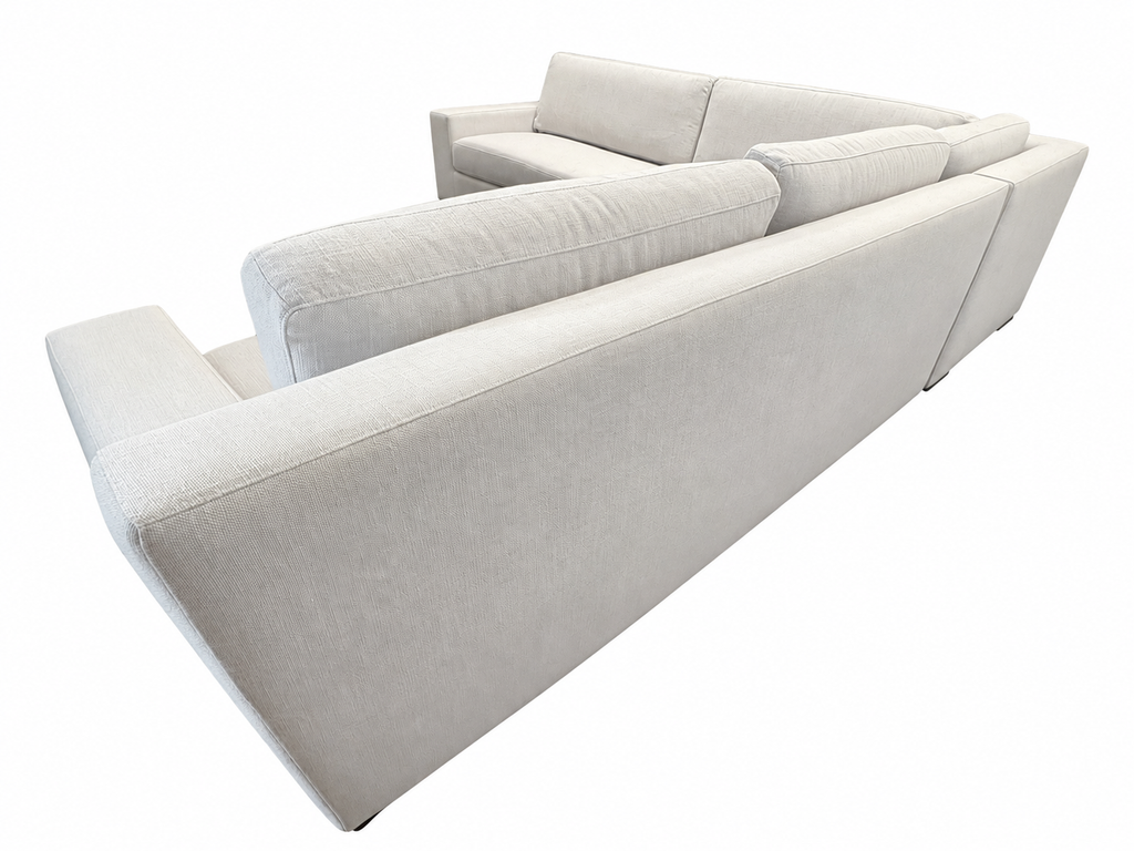RH Modena Track Arm Left-Arm Bench-Cushion L-Sectional – Perennials Performance Textured Linen Weave in Mist