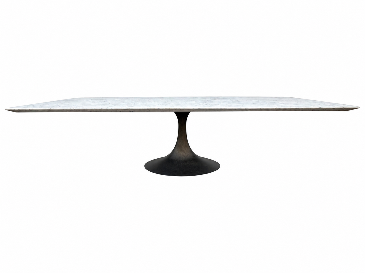 RH Aero Stone Rectangular Dining Table – 120" | Italian Carrara Marble Top | Cast Iron Pedestal Base
