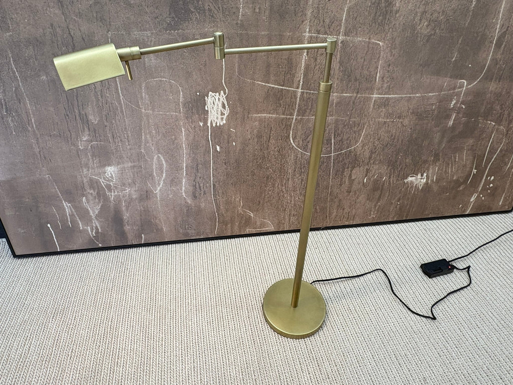 RH Métier Task Floor Lamp Lacquered Burnished Brass | Adjustable Swing Arm | Dimmable Task Lighting