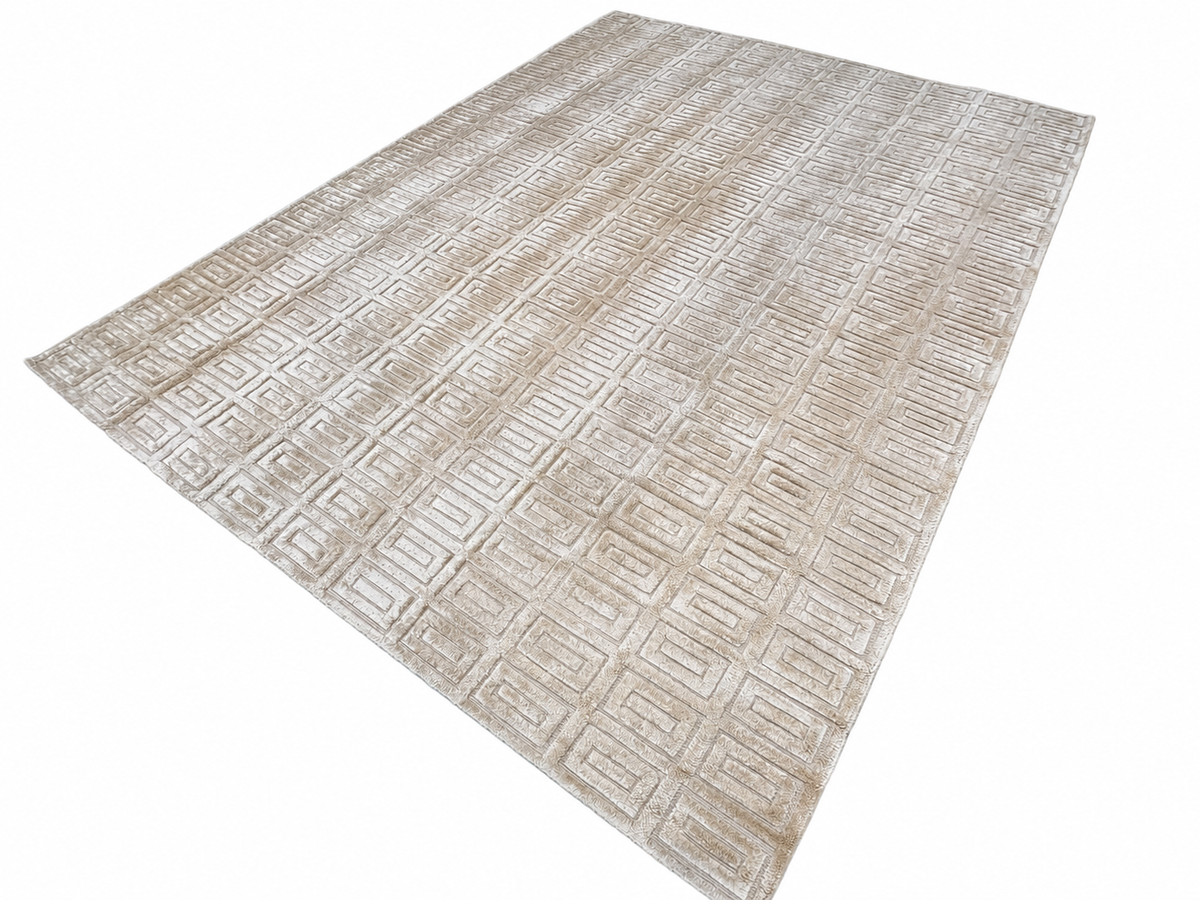 RH Rajouri Silk & Wool Rug – 9' × 12' Sand | Hand-Knotted Silk & Wool | Hand-Carved | Made in Nepal