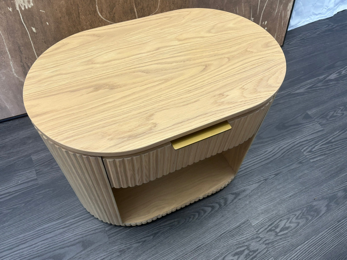 RH Byron Open Nightstand – 32" Light Oak | American White Oak | Reeded Detail | Soft-Close Drawer