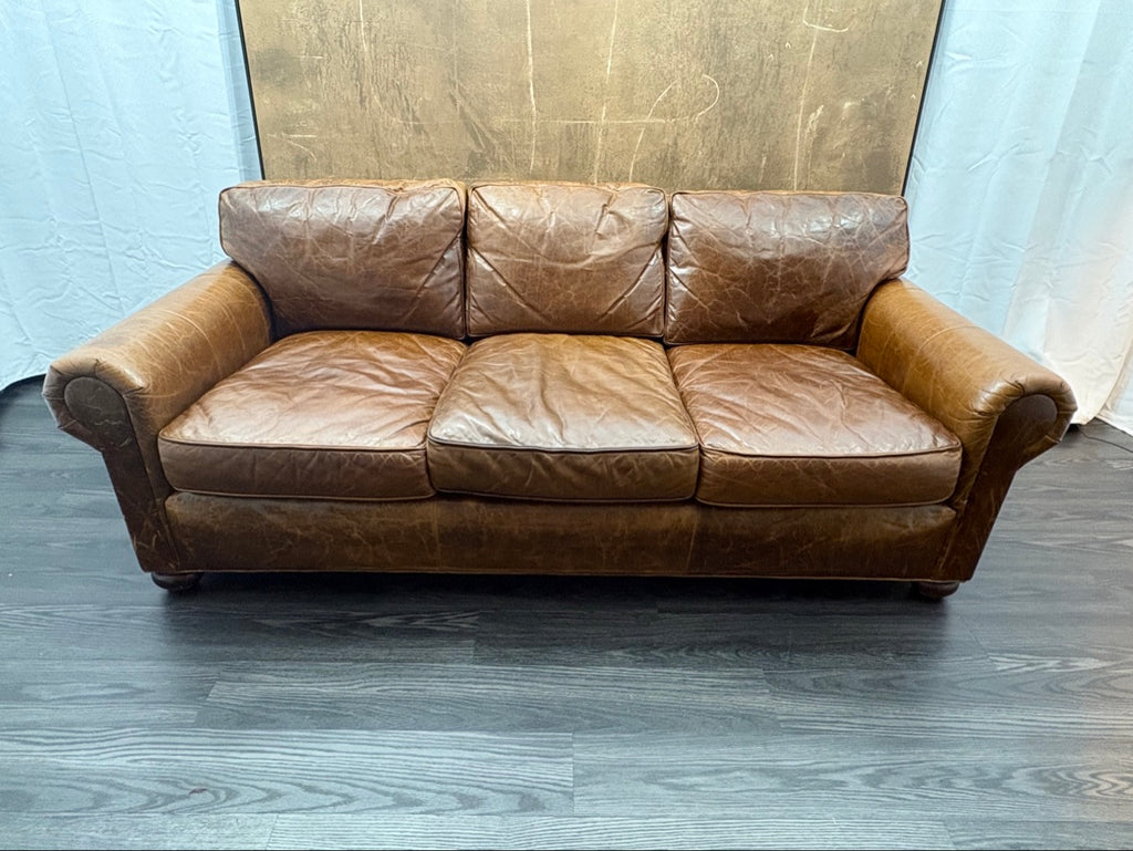 RH Original Lancaster Leather 3-Cushion Sofa – 7' Petite 38"D | Italian Brompton Cocoa | Down-Feather | Pre-Owned