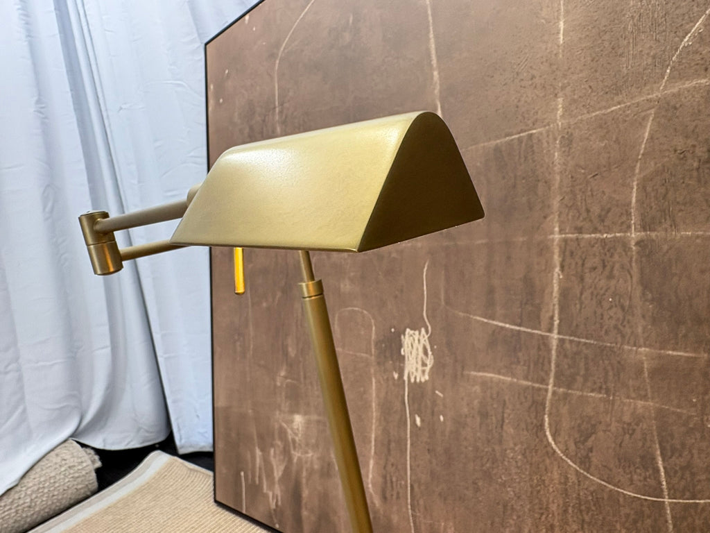 RH Métier Task Floor Lamp Lacquered Burnished Brass | Adjustable Swing Arm | Dimmable Task Lighting
