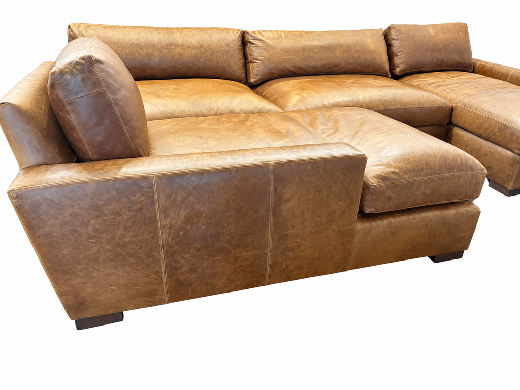 RH Maxwell Leather U-Chaise Sectional – 8' Armless Sofa with Dual Luxe Chaises in Italian Berkshire Leather (Chestnut)