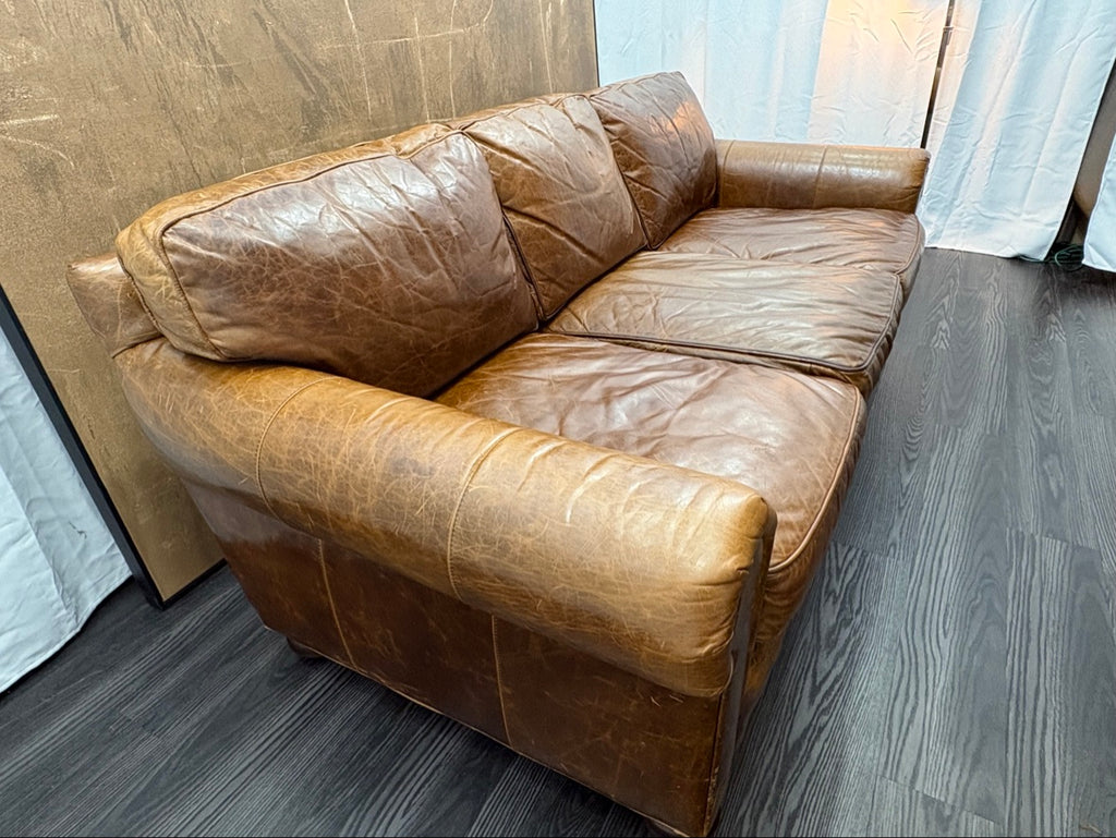 RH Original Lancaster Leather 3-Cushion Sofa – 7' Petite 38"D | Italian Brompton Cocoa | Down-Feather | Pre-Owned