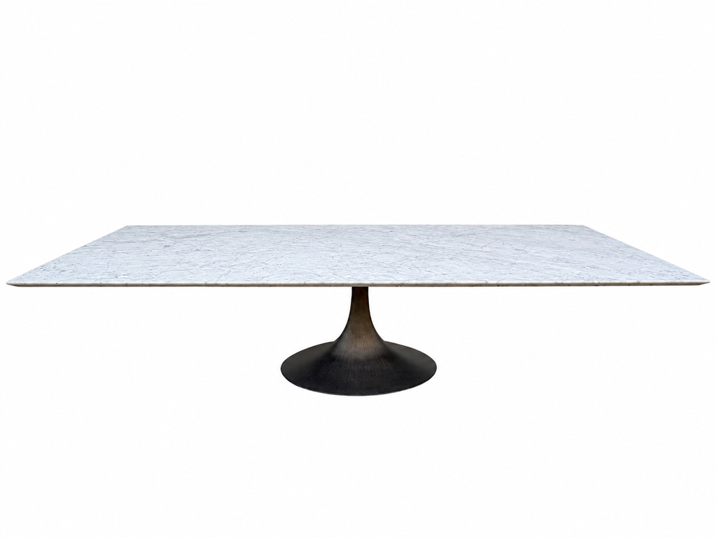 RH Aero Stone Rectangular Dining Table – 120" | Italian Carrara Marble Top | Cast Iron Pedestal Base