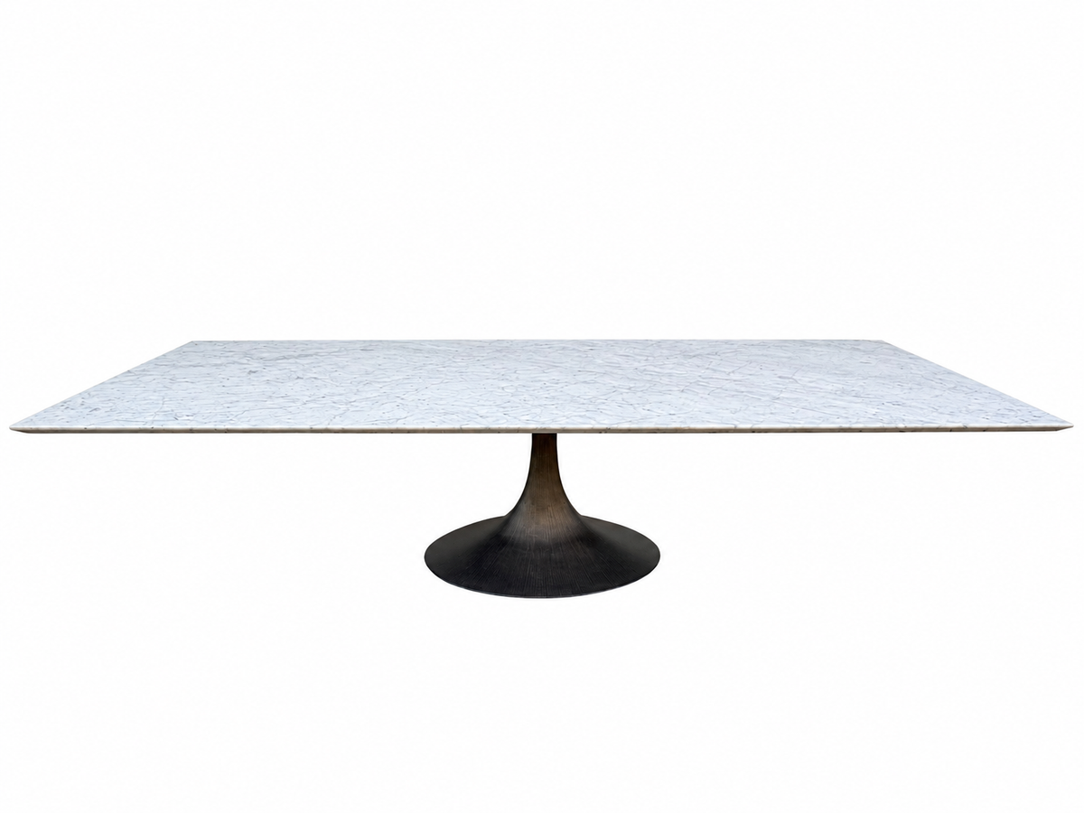 RH Aero Stone Rectangular Dining Table – 120" | Italian Carrara Marble Top | Cast Iron Pedestal Base