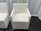 Curated Set of Four RH Ellison Fabric Dining Chairs
Perennials® Performance Textured Linen Weave — White
Recessed Caster Bases