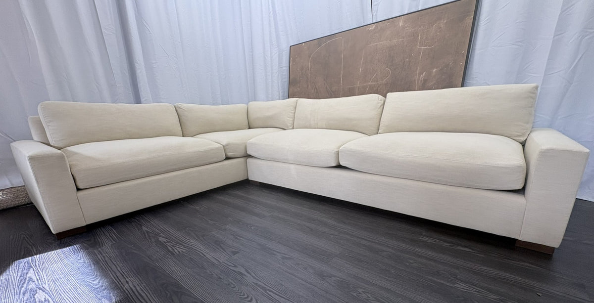 RH Maxwell Left-Arm L-Sectional | Classic | Down | Perennials® Performance Textured Linen Weave – Dune