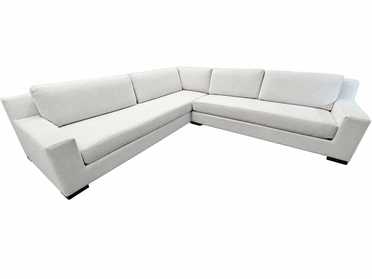 RH Modena Track Arm Left-Arm Bench-Cushion L-Sectional – Perennials Performance Textured Linen Weave in Mist