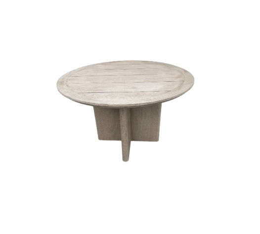 RH Balmain Round Teak Dining Table – 48" Weathered Teak Finish