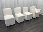 Curated Set of Four RH Ellison Fabric Dining Chairs
Perennials® Performance Textured Linen Weave — White
Recessed Caster Bases