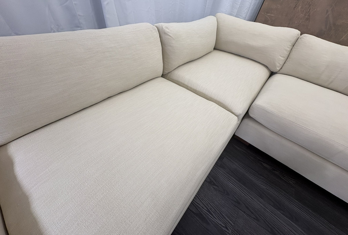 RH Maxwell Left-Arm L-Sectional | Classic | Down | Perennials® Performance Textured Linen Weave – Dune