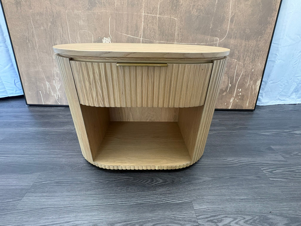 RH Byron Open Nightstand – 32" Light Oak | American White Oak | Reeded Detail | Soft-Close Drawer