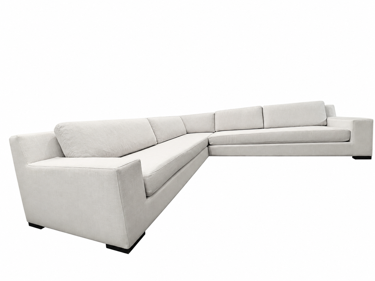 RH Modena Track Arm Left-Arm Bench-Cushion L-Sectional – Perennials Performance Textured Linen Weave in Mist