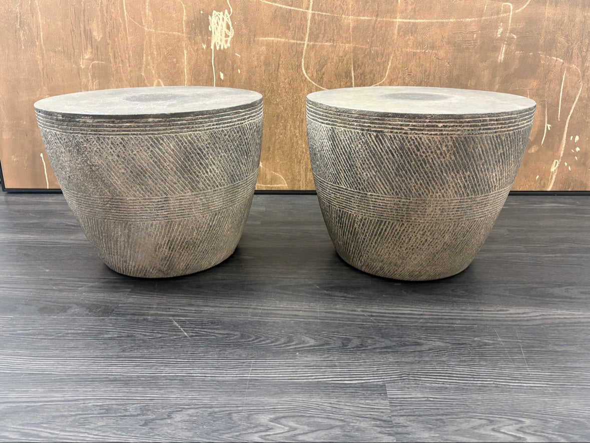 RH Vetro Round Side Table – 21" Diam. × 16"H | Dark Grey | Set of 2 | Pre-Owned
