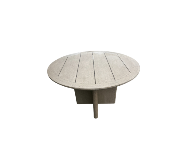 RH Balmain Round Teak Dining Table – 48" Weathered Teak Finish