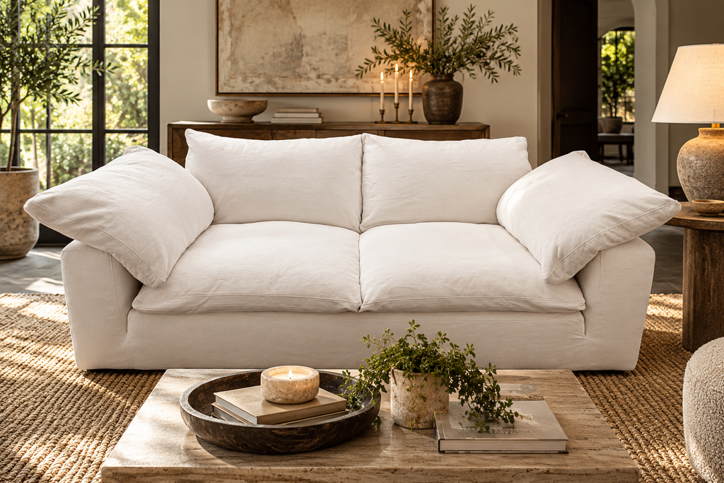 RH Cloud 7' Luxe Sofa — 2-Cushion | Perennials Performance Textured Linen Weave | White8850