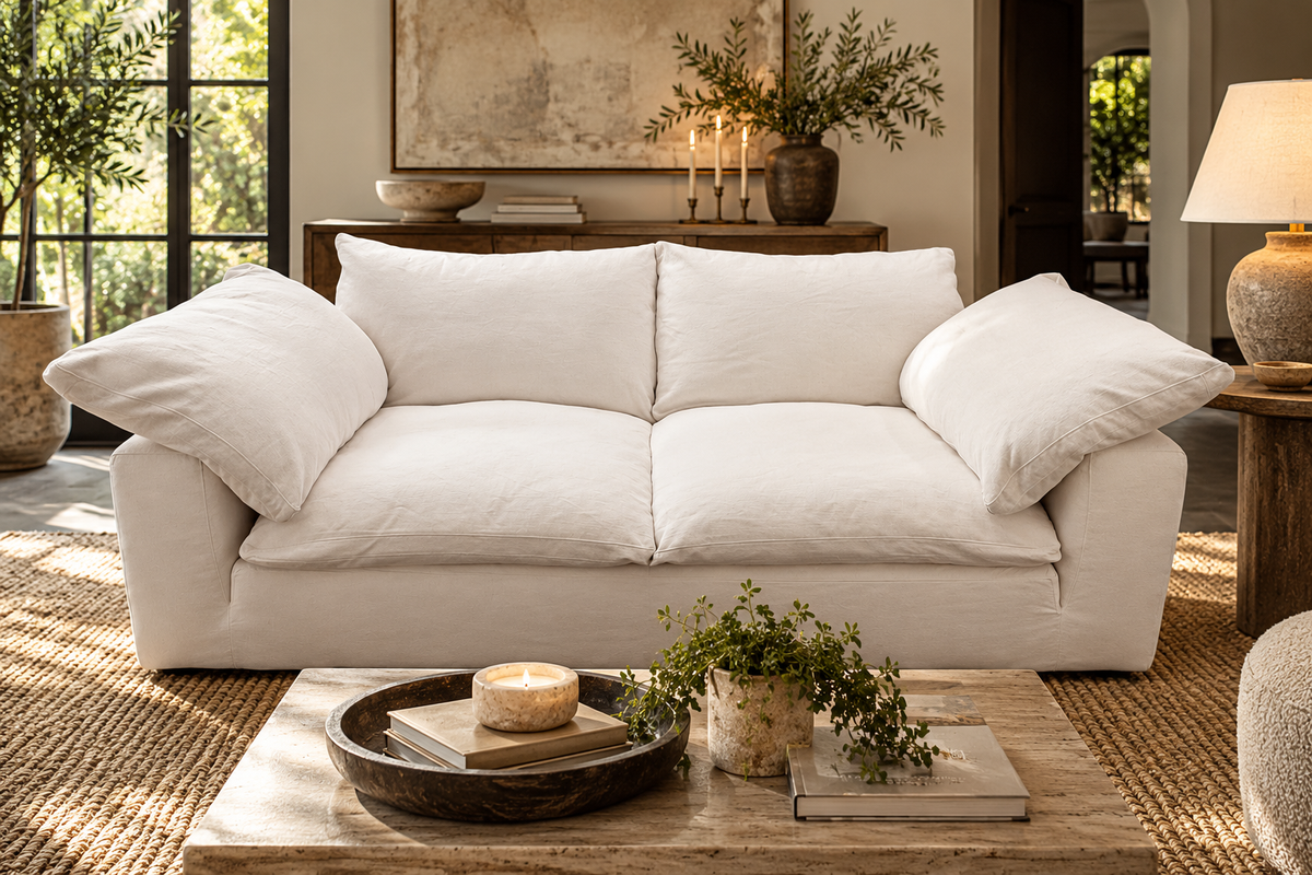 RH Cloud 7' Luxe Sofa — 2-Cushion | Perennials Performance Textured Linen Weave | White8850