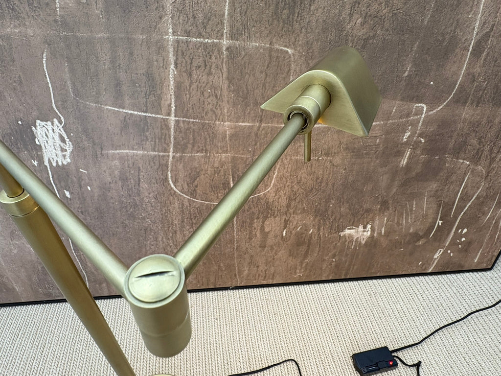 RH Métier Task Floor Lamp Lacquered Burnished Brass | Adjustable Swing Arm | Dimmable Task Lighting