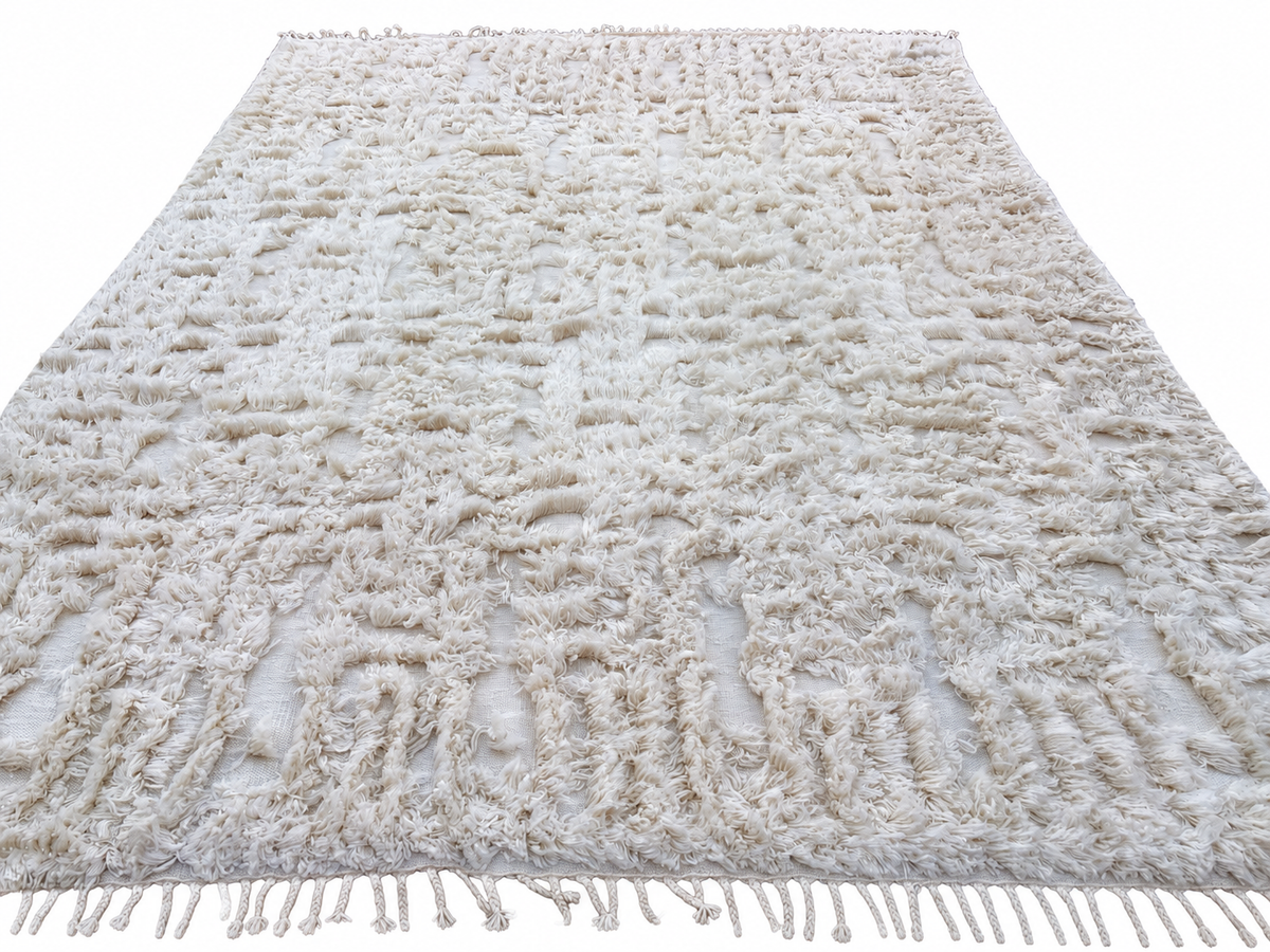 RH Cabila Wool Rug – 9' × 12' Ivory | 87% Wool & 13% Cotton | Hand-Knotted High-Low Construction