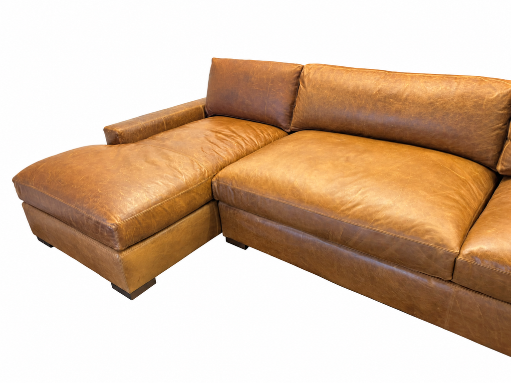 RH Maxwell Leather U-Chaise Sectional – 8' Armless Sofa with Dual Luxe Chaises in Italian Berkshire Leather (Chestnut)