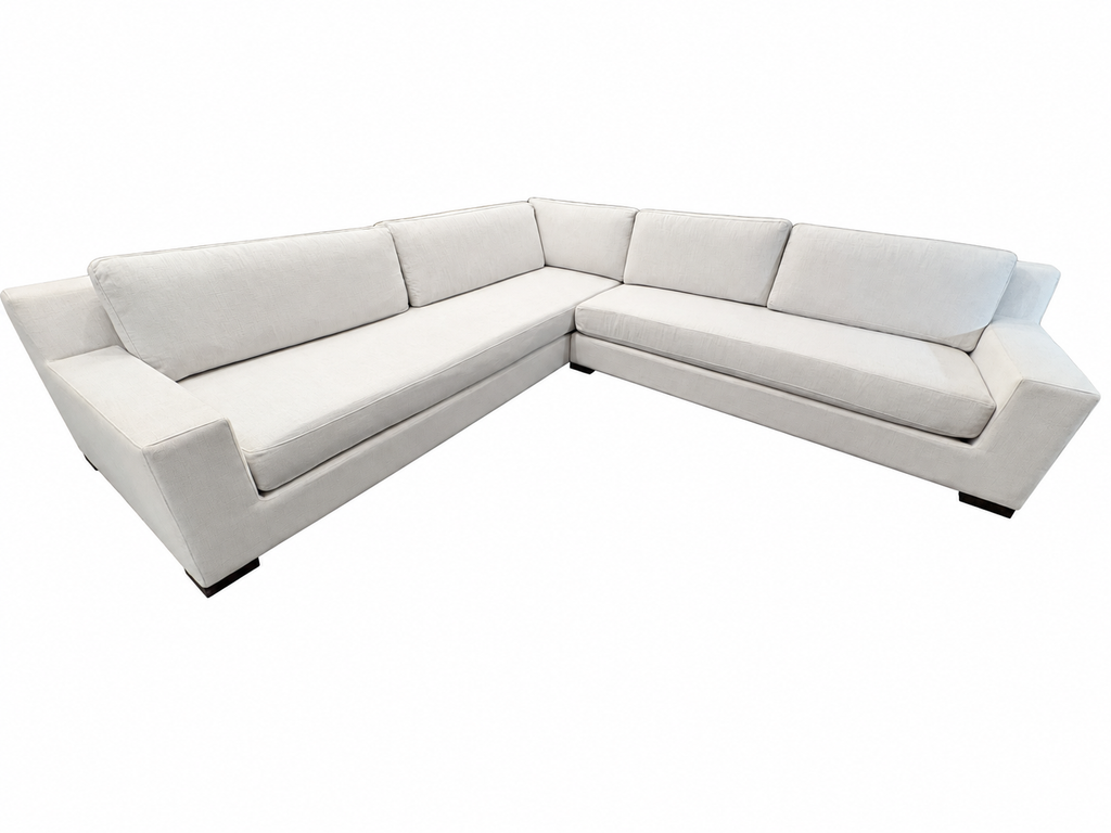 RH Modena Track Arm Left-Arm Bench-Cushion L-Sectional – Perennials Performance Textured Linen Weave in Mist