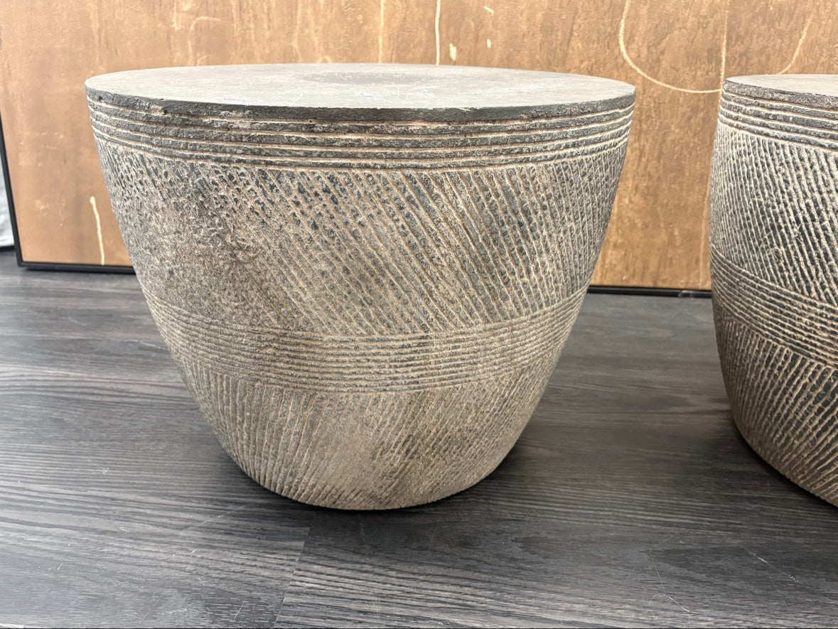 RH Vetro Round Side Table – 21" Diam. × 16"H | Dark Grey | Set of 2 | Pre-Owned