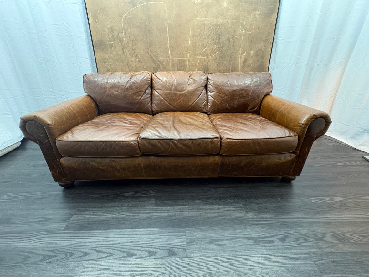 RH Original Lancaster Leather 3-Cushion Sofa – 7' Petite 38"D | Italian Brompton Cocoa | Down-Feather | Pre-Owned