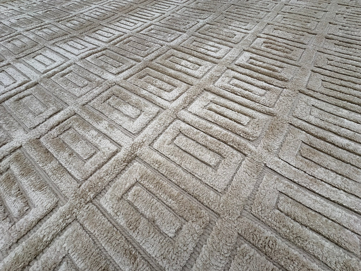 RH Rajouri Silk & Wool Rug – 9' × 12' Sand | Hand-Knotted Silk & Wool | Hand-Carved | Made in Nepal