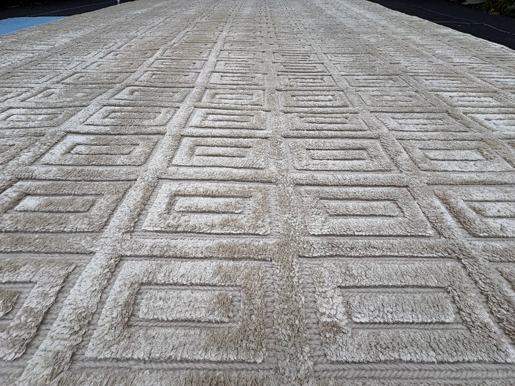 RH Rajouri Silk & Wool Rug – 9' × 12' Sand | Hand-Knotted Silk & Wool | Hand-Carved | Made in Nepal