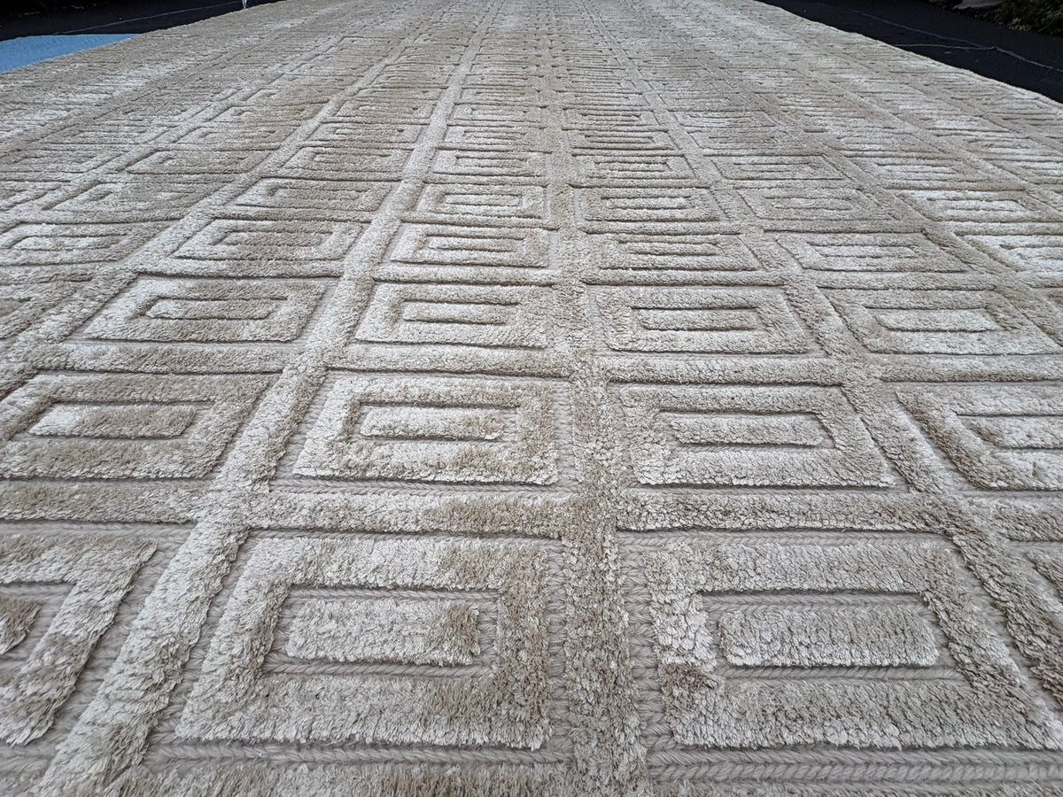 RH Rajouri Silk & Wool Rug – 9' × 12' Sand | Hand-Knotted Silk & Wool | Hand-Carved | Made in Nepal
