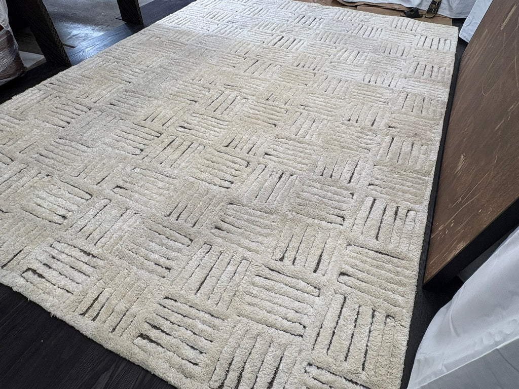 RH Basanti Rug – 9' × 12' Marled Ivory/Charcoal | Hand-Knotted Wool Blend | Contemporary Himalayan-Inspired Design
