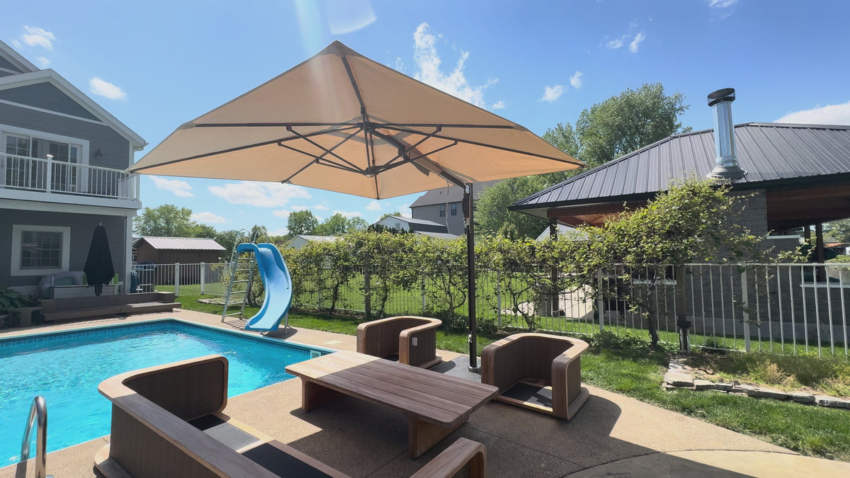 TUUCI® Ocean Master Cantilever Umbrella – 10' Square
Bronze | Marine-Grade Canvas | 600 LB Freestanding Base