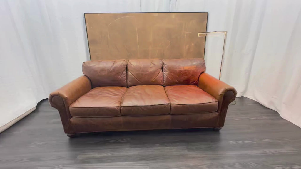RH Original Lancaster Leather 3-Cushion Sofa – 7' Petite 38"D | Italian Brompton Cocoa | Down-Feather | Pre-Owned