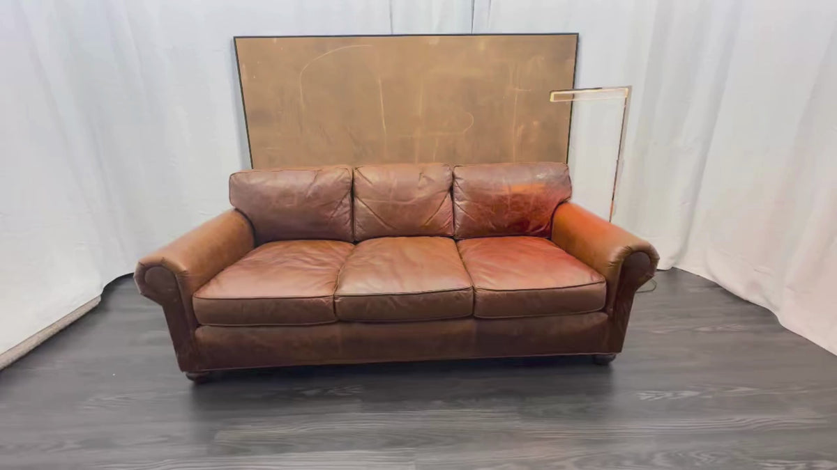 RH Original Lancaster Leather 3-Cushion Sofa – 7' Petite 38"D | Italian Brompton Cocoa | Down-Feather | Pre-Owned