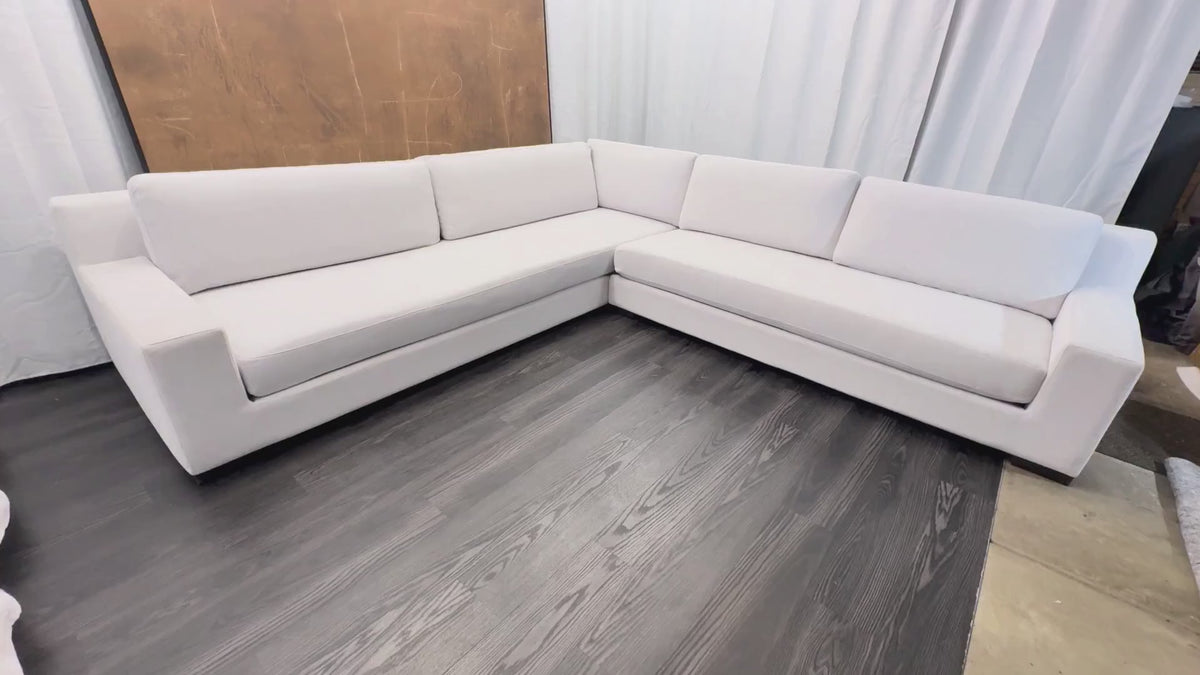 RH Modena Track Arm Left-Arm Bench-Cushion L-Sectional – Perennials Performance Textured Linen Weave in Mist