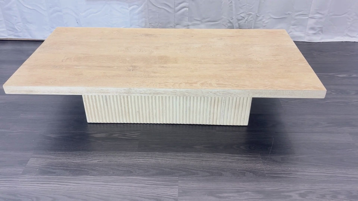RH Reclaimed Oak Reeded Plinth Rectangular Coffee Table – 64"