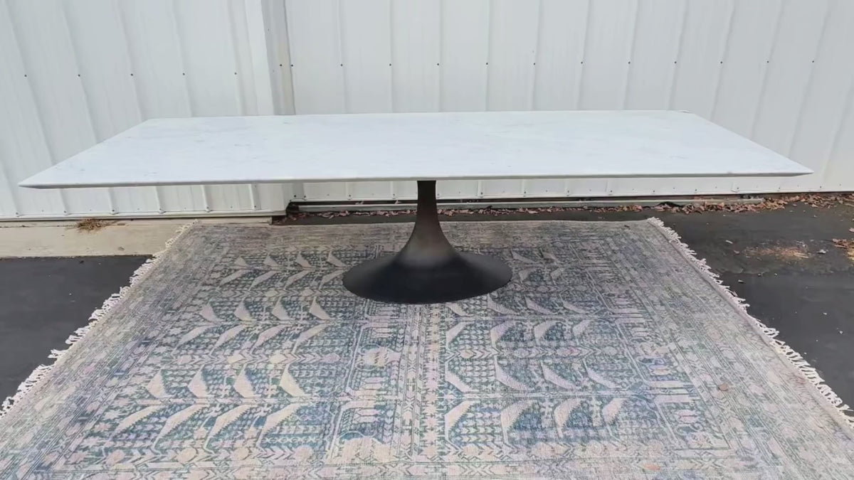 RH Aero Stone Rectangular Dining Table – 120" | Italian Carrara Marble Top | Cast Iron Pedestal Base