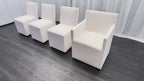 Curated Set of Four RH Ellison Fabric Dining Chairs
Perennials® Performance Textured Linen Weave — White
Recessed Caster Bases