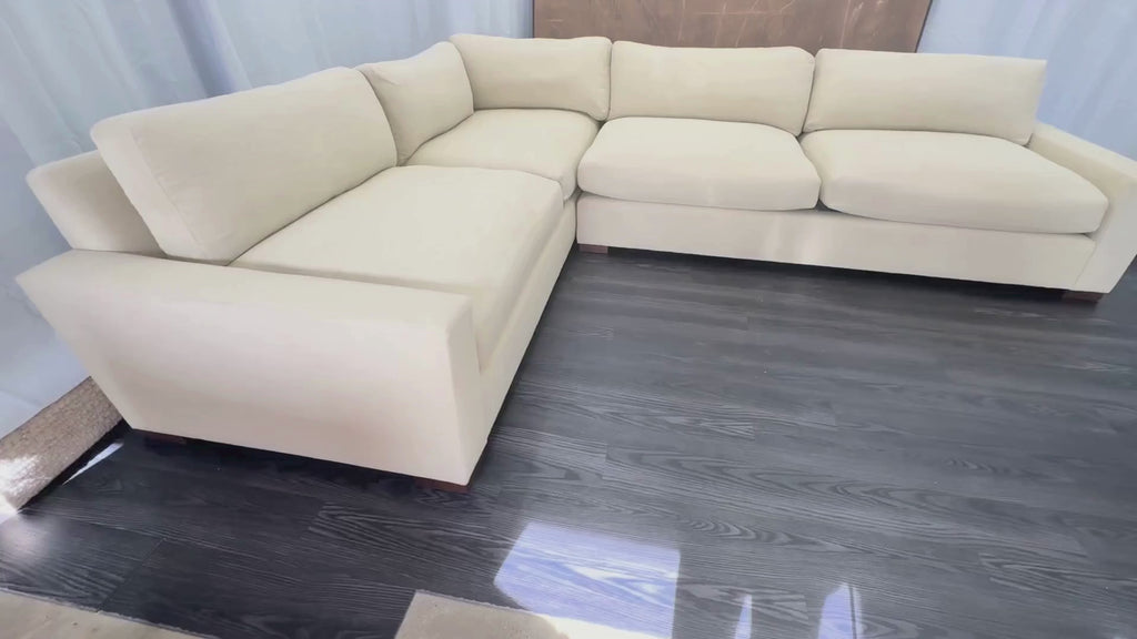 RH Maxwell Left-Arm L-Sectional | Classic | Down | Perennials® Performance Textured Linen Weave – Dune